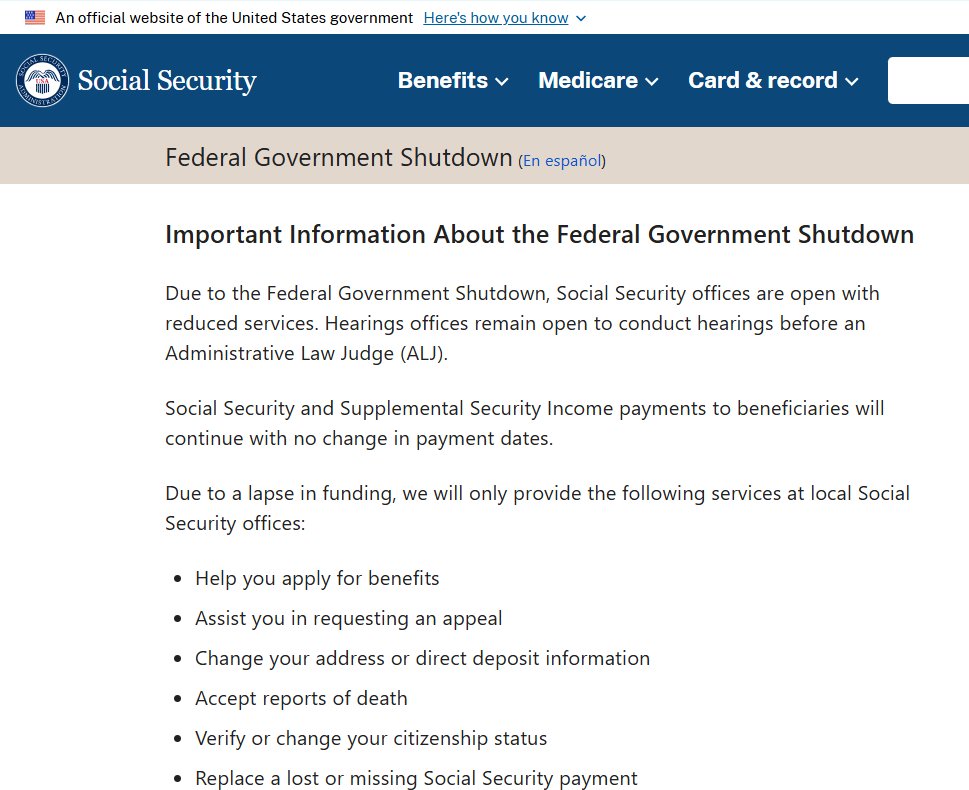 During the government shutdown, Social Security and SSI payments will continue. We will provide some in-person services only. For more: ssa.gov/agency/shutdown. To conveniently manage your benefits online, create a personal my Social Security account at ssa.gov/myaccount/.