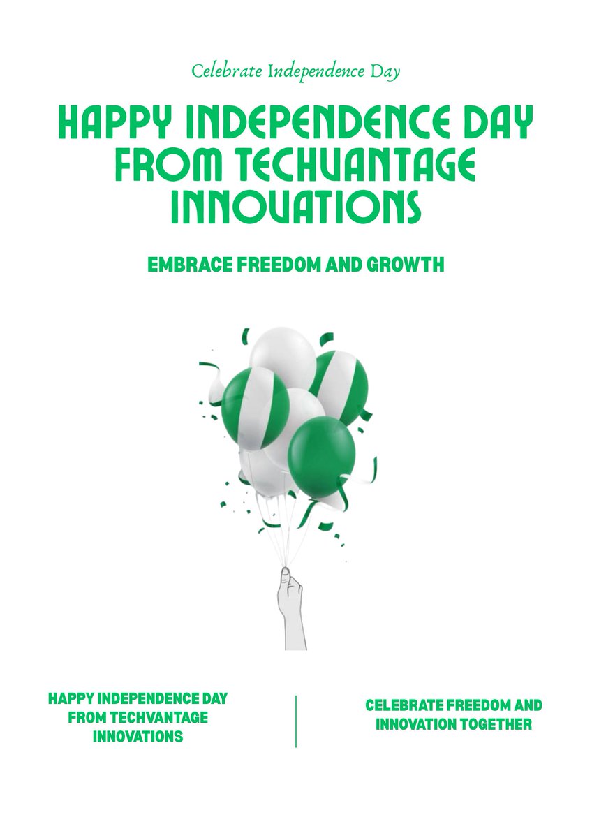 TechvantageInn1's tweet image. 🎉 Happy Independence Day, Nigeria! 🇳🇬
At Techvantage Innovations, we celebrate freedom, resilience, and the boundless potential of innovation. 💡✨
Here’s to building a brighter, smarter, and more connected future together! 🚀🌍
#HappyIndependenceDay #NigeriaAt65 #TechForTheFut