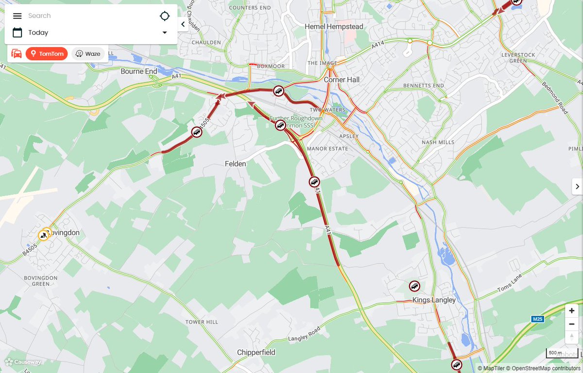 Herts_Highways's tweet image. INCIDENT: #HemelHempstead #A41  DELAYS westbound on the A41 from the M25 to Hemel Hempstead - due to an RTC. Emergency services are attending. #AvoidTheQ