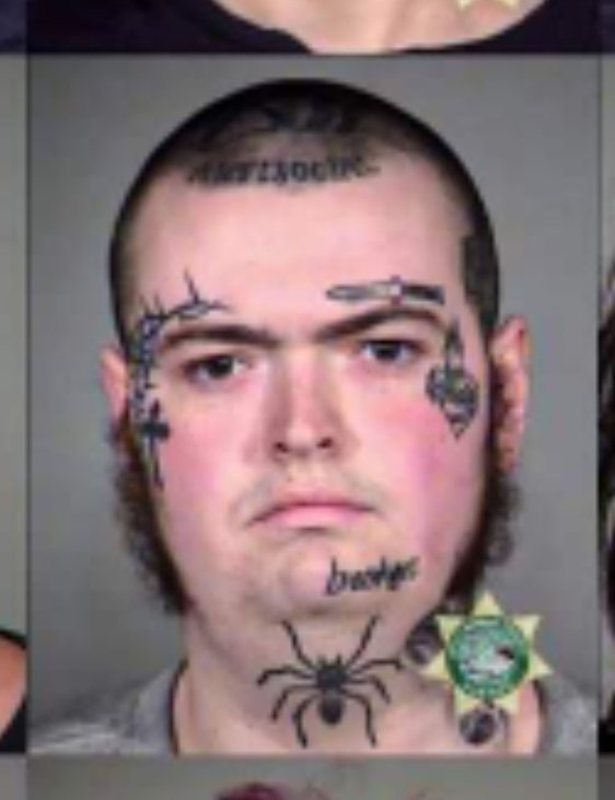 AI self-validation propaganda from fascists is a horrible reality right now.  Generally scanning these headshots you can see some repeating generated patterns but also here is double skull and guy with a flat tattoo on his neck.