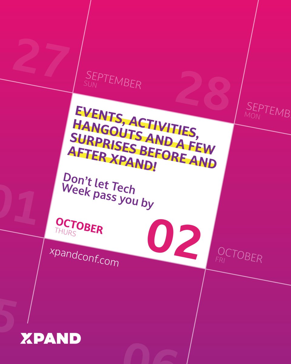 Xpandconf's tweet photo. A week filled with activities is in store for you with Tech Week! Leading up to the main event, and lasting long after Xpand is over, Tech Week is all about getting to know the community at a deeper level. Visit our official website to learn more: https://t.co/GuIXSgv44Q https://t.co/U8ClJ4ghkR