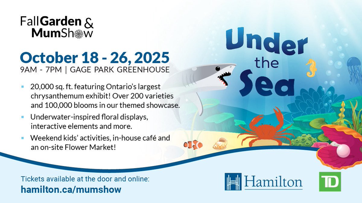 #HamOnt The <a href="/cityofhamilton/">City of Hamilton</a> Fall Garden and Mum Show runs from October 18 – 26! 

Stop by for DIY workshops, family friendly activities and more. 

Tickets available at the door or online at: hamilton.ca/mumshow