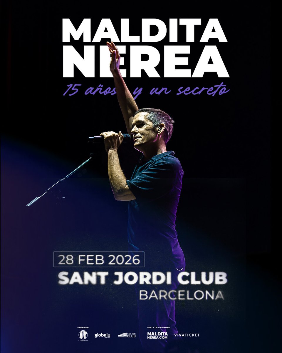 Barcelona!
El 28 de febrero celebramos "15 Años y Un Secreto" en el Sant Jordi Club.
No es nostalgia, es presente.
Que no se quede nadie fuera!
Entradas aquí
👇🏻
globalylive.com/maldita-nerea-…