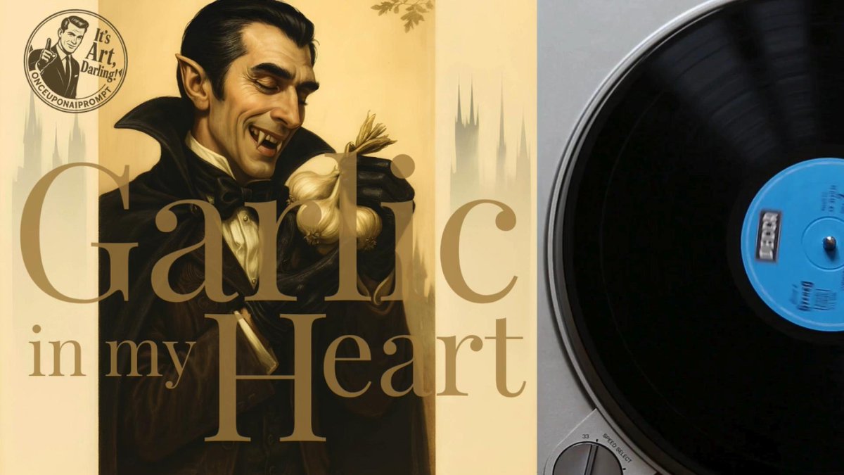 OnUpAIprompt's tweet photo. What Happens When a Vampire Loves Garlic? 

Garlic in My Heart 🧛‍♂️🧄🎷 
A cute 1930s jazz-inspired little song about a vampire who simply loves garlic—even if nobody else gets it, Darling! 🎩🎶  

#Jazz https://t.co/Um4cr6u6B9