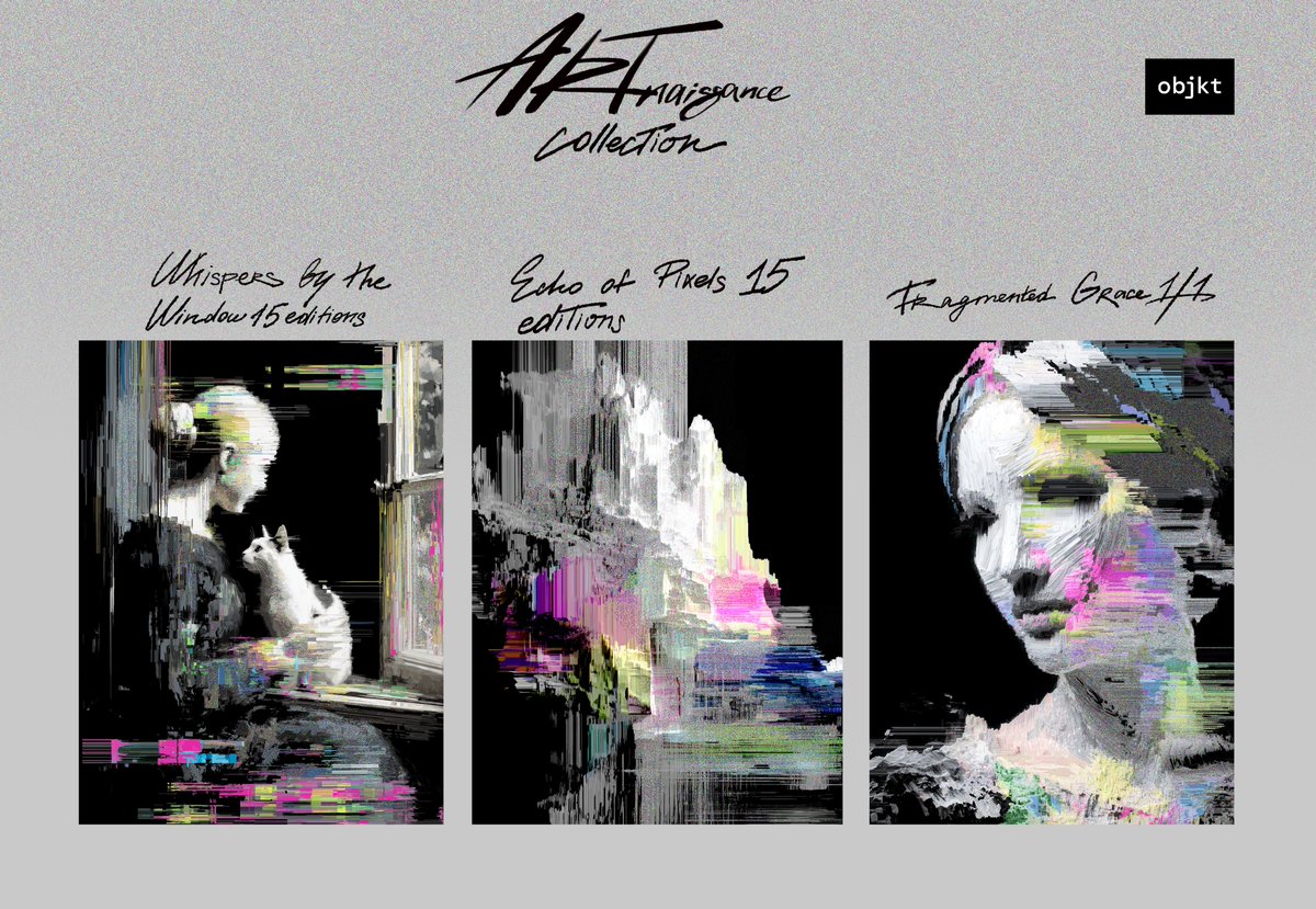 Cre8sy's tweet photo. ✨Excited to reveal 'Artnaissance' collection: the first 3 pieces are now on @objktcom 

https://t.co/Bje6NW4dXO

#tezoscummunity  #tezosart https://t.co/jMSjiGvlVQ