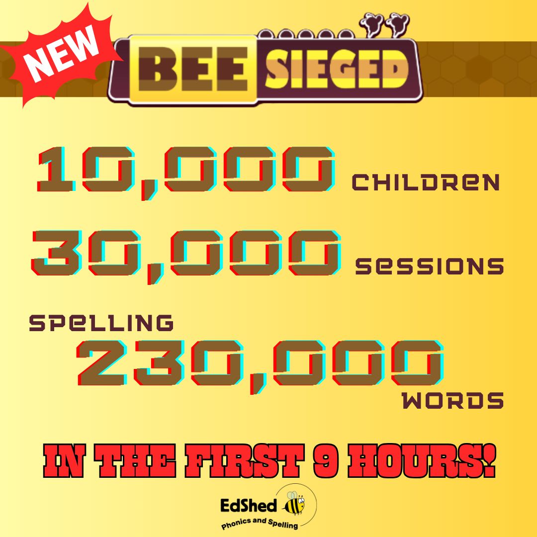 🎮🐝 Have you tried our brand new game yet?

"Bee Sieged" was released on Friday and it's already proving to be a massive hit! 🤩✨

Within its first 9 hours, just over 10,000 children had played 30,000 sessions, spelling a total of 230,000 words. 

Spell. Sting. Survive. 💪