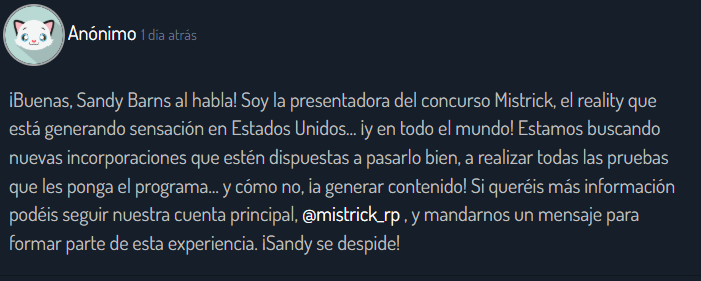 dthpalomitascc's tweet photo. el reality más conocido en todo el mundo busca nuevas caras. 
¿seréis capaces de generar un contenido que enganche? ¿haréis lo que sea para llegar a la fama? si creéis que sí, mandad un mensaje a sandy barns, @mistrick_rp, que seguro que os consigue un hueco.

—🫀 https://t.co/jkoAWZNsIz