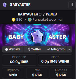BABYASTERDEX's tweet photo. Our $BABYASTER token just got updated on @dexscreener 

😇Now it’s got fresh info: project description, social links, and all the details for traders. 

🤩More visibility, more trades, and heading to the moon!

0x1b777fa3e2aaf35d48b44884193ecb8d81be0f40

Check it out: https://t.co/6S0a5Ll0Pw

#Crypto #TokenUpdate #DexScreener #DeFi #ToTheMoon #BSC #BNBChain #gemalert