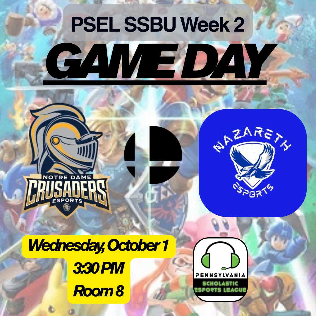 NDGP_Esports's tweet image. 🚨MATCH DAY🚨 Our Crusaders take on @NazHSesports  in PSEL SSBU Week 2! 💥🎮 Catch the 3v3 action today at 3:30 PM in Room 8. Let’s go, ND! 💙💛 #NDGPEsports #PSEL #SSBU #GameDay #CrusaderPride @PSELesports @playvs