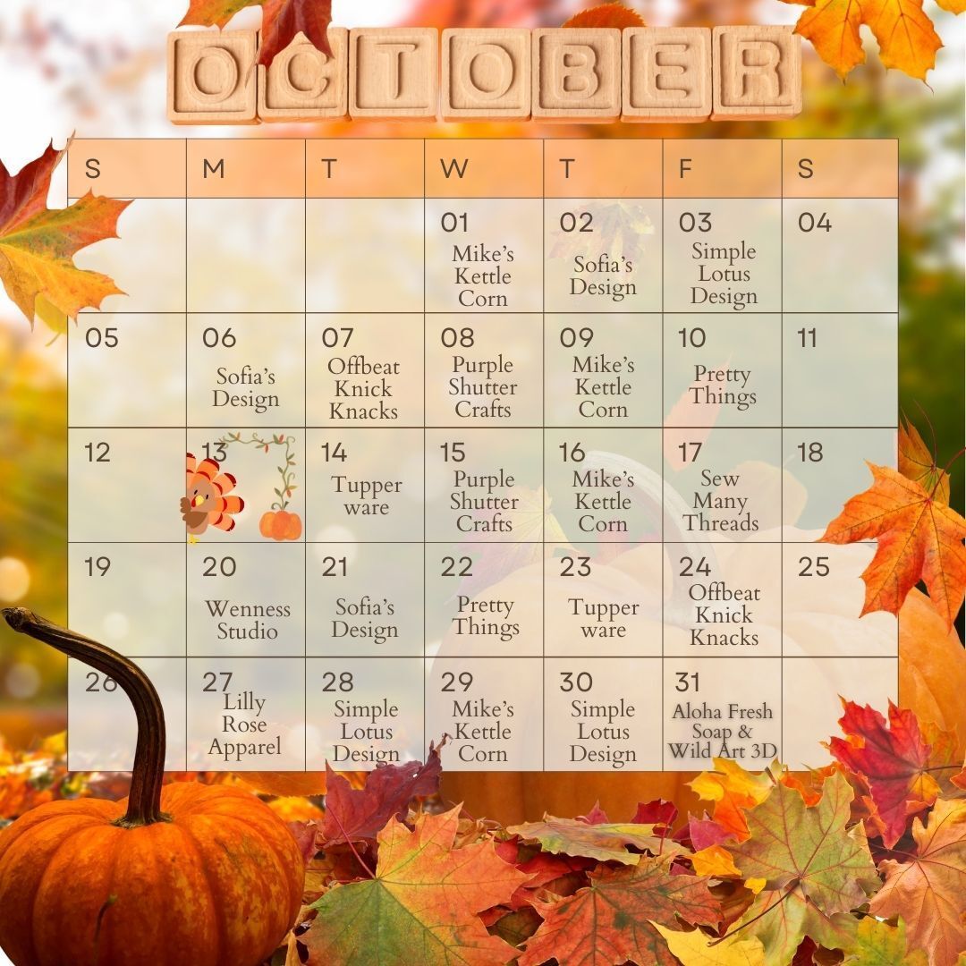 The October Marketplace calendar is now up! You can support RMH Foundation by supporting our merchants at our Marketplace.