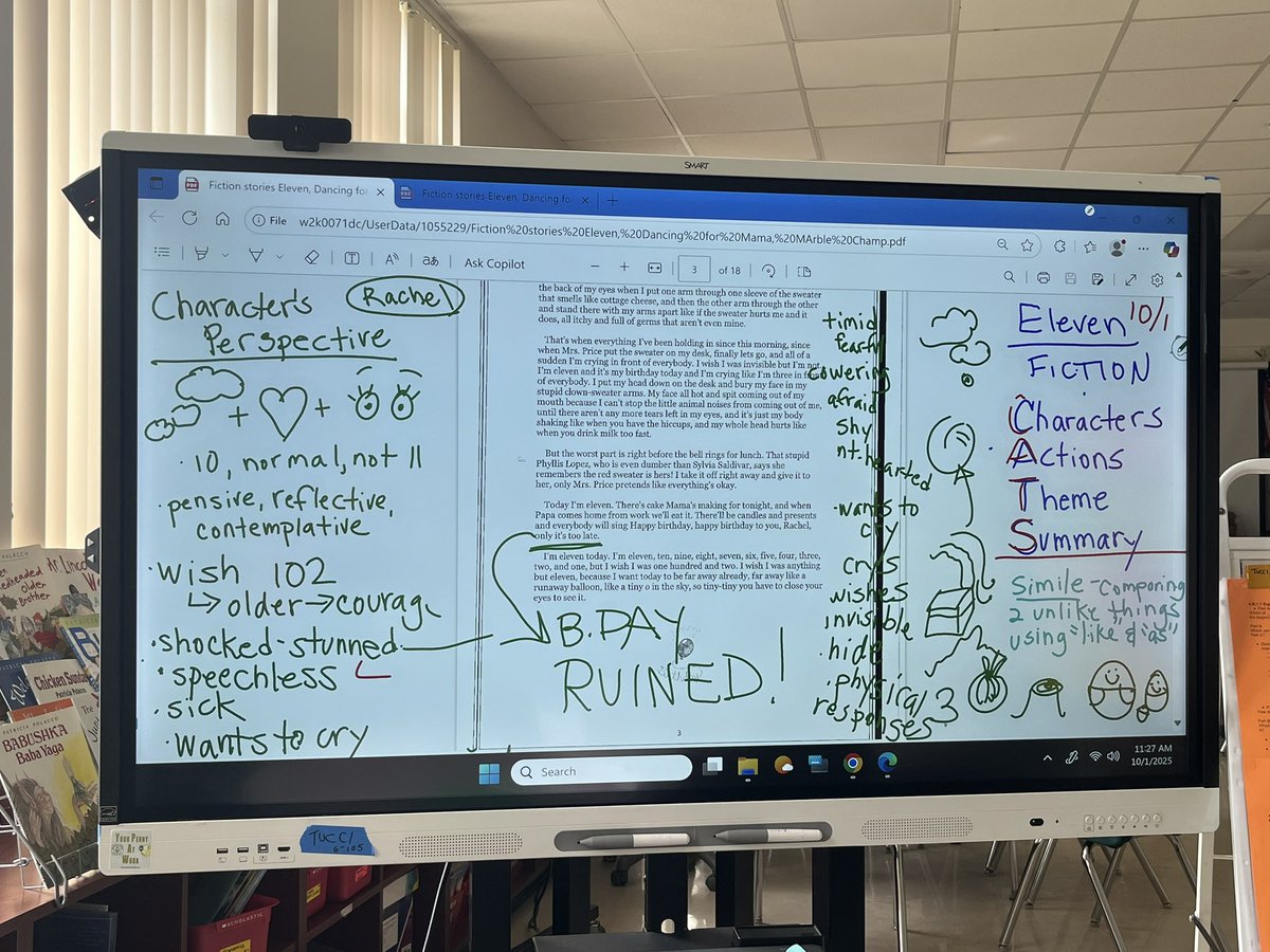 MarsiaTucci's tweet image. #ELLs track character development to explain how Rachel’s perspective contributes to the plot. “ELEVEN” by Sandra Cisneros for #HispanicHeritageMonth @DebyMcNichols
