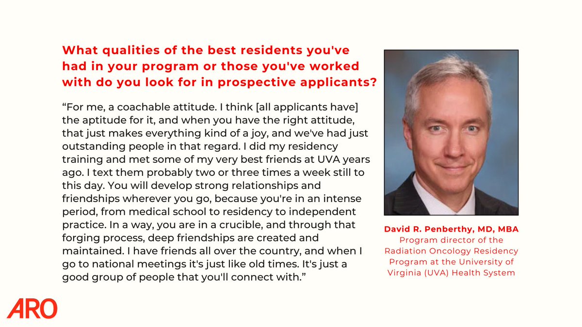 Applied_RadOnc's tweet image. Want to know what other insights David Penberthy, MD, MBA, the program director of the Radiation Oncology Residency Program at UVA Health System ( @uvahealthnews ) shared?
🔗 bit.ly/3FF1jC5
#RadOnc #RadOncResident #RadOncResidency #Resident