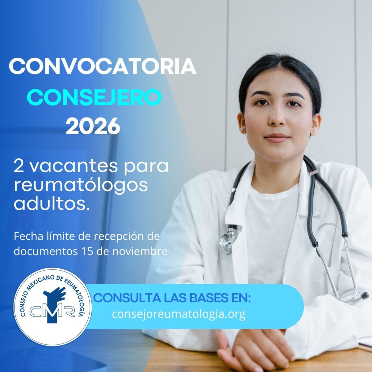 Invitamos a todos los colegas a participar en la convocatoria para ser consejero 2026. Consulta las bases en goo.su/ldYy9
