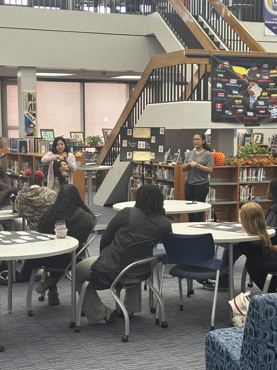 Cosmetology presentations happening now in <a href="/rnhmedia/">RNE Media Center</a>, great job, students! 👏🏽#collegeandcareerready
