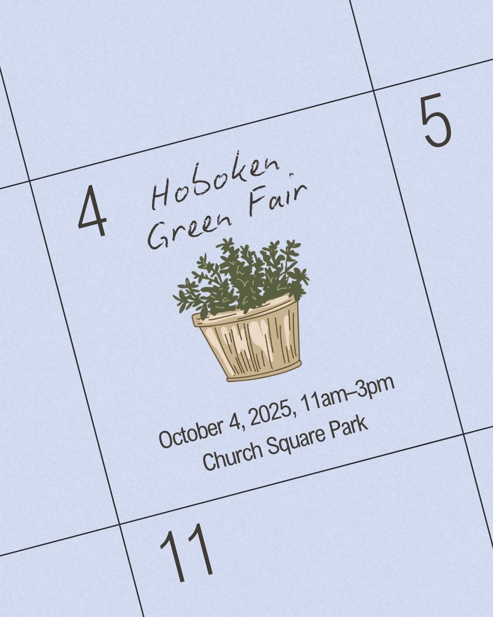 🌿 Join us on Saturday for the return of Hoboken's annual Green Fair 🌿 

📅 Saturday, October 4, 2025
⏰ 11am-3pm
🗺️ Church Square Park, Hoboken, NJ

Check out the official event description here: nixle.us/GKS6R