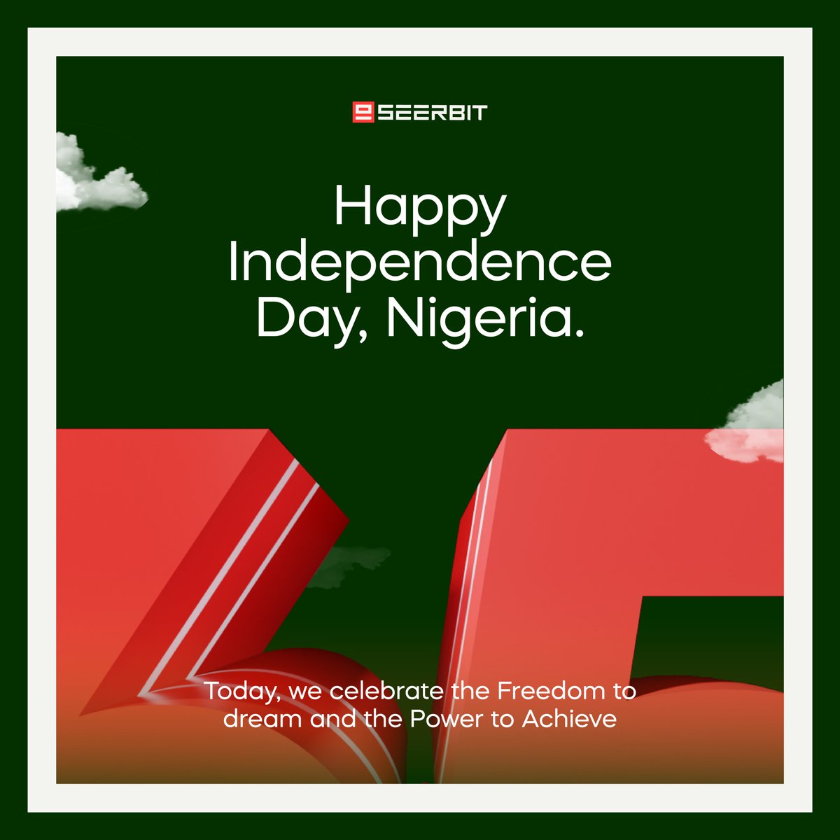 getSeerBit's tweet image. Celebrating Nigeria&apos;s freedom and unity today. Cheers to 65 years!  

#IndependenceDay #nigeria #seerbit