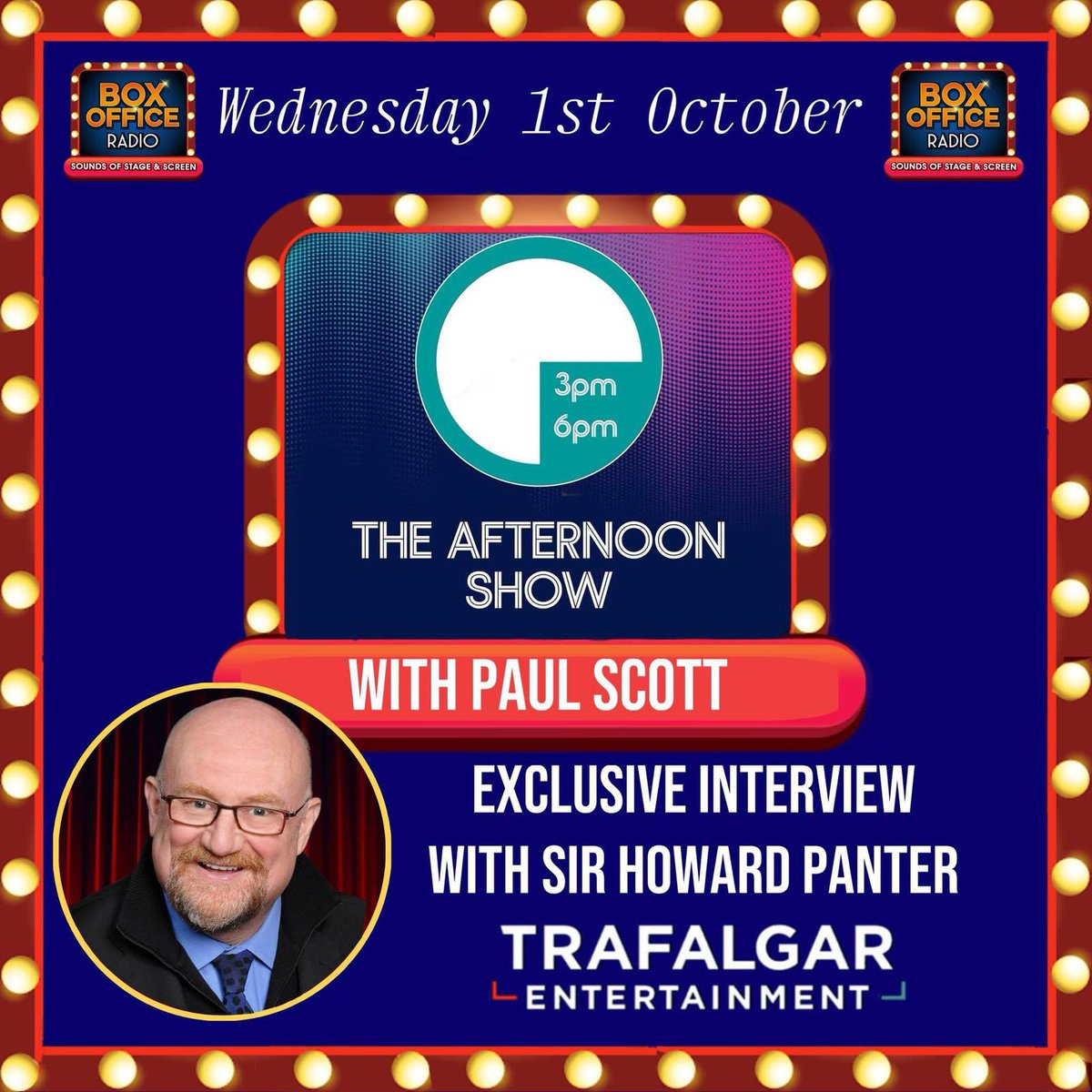 Trafalgar Entertainment (@trafalgarent) on Twitter photo Trafalgar’s Sir Howard Panter gives an exclusive interview to <a href="/BoxOfficeRadio/">Box Office Radio</a> 📻
Tune in today during The Afternoon Show from 3-6pm only on Box Office Radio
Online, on your Mobile📱and on Smart Speaker 🔉
boxofficeradio.co.uk Trafalgar’s Sir Howard Panter gives an exclusive interview to <a href="/BoxOfficeRadio/">Box Office Radio</a> 📻
Tune in today during The Afternoon Show from 3-6pm only on Box Office Radio
Online, on your Mobile📱and on Smart Speaker 🔉
boxofficeradio.co.uk