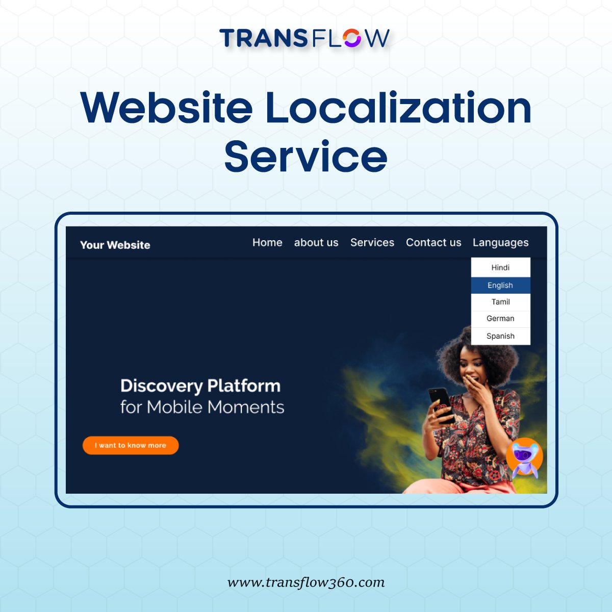 transflow360's tweet image. Unlock new markets with Website Localization!
A localized website improves customer experience, builds trust, and drives higher conversions across borders.

Request a demo: transflow360.com/contact-us/
Contact us: +919908328830
E-mail: Info@transflow360.com

#WebsiteLocalization