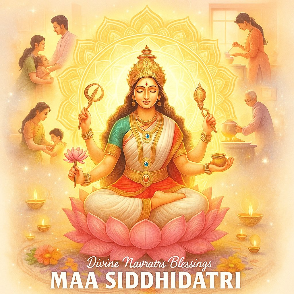 mona_mehra9's tweet photo. 🌸 Maa Siddhidatri blesses us with wisdom &amp; balance. She reminds us: home care, presence &amp; invisible labour are real work. Let’s honour those who hold homes &amp; hearts together. ✨
#Navratri2025 #Day9 #InvisibleWork https://t.co/JugoBCRGI6