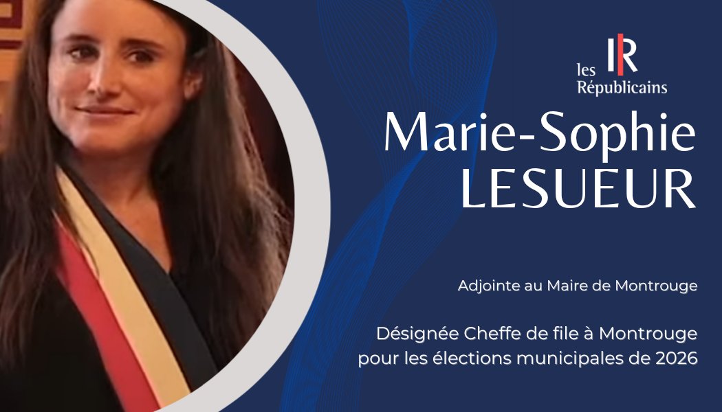 Le 23 septembre, la Commission Nationale d'Investiture <a href="/lesRepublicains/">les Républicains</a>, présidée par <a href="/AnnieGenevard/">Annie Genevard</a>, a désigné Marie-Sophie Lesueur, comme cheffe de file en vue des #élections #Municipales2026 à #montrouge