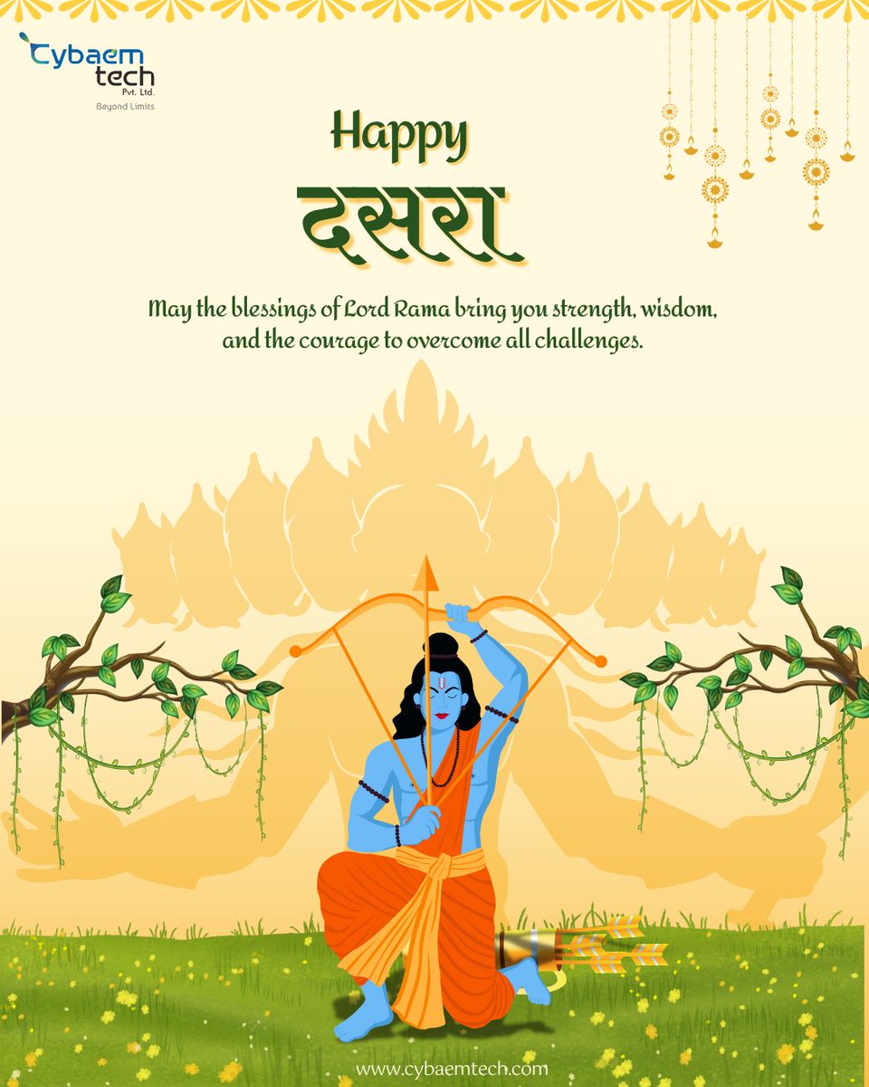 Cybaem_Tech's tweet image. ✨ Happy Dussehra from Cybeam Tech! ✨
Celebrating the victory of good over evil, knowledge over ignorance &amp;amp; innovation over challenges. 🚀💻
Wishing you success, growth &amp;amp; positivity this festive season! 🌸

#HappyDussehra #CybeamTech #DigitalGrowth