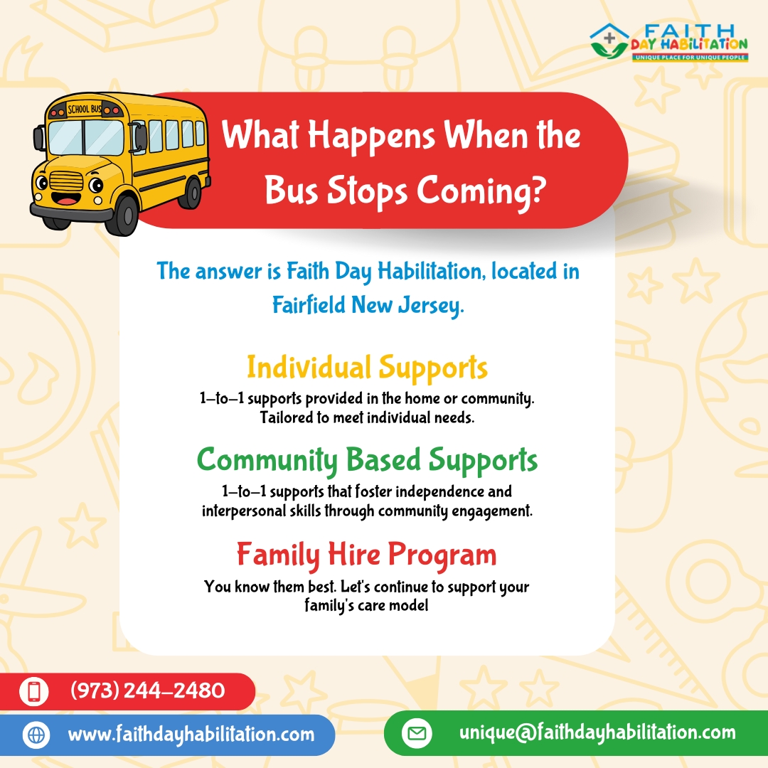 faithcareus's tweet image. What happens when the #busstops coming?
#FaithDayHabilitation, we help bridge the next chapter with #individualsupports, #communitybasedprograms, and #familycenteredcare that keep life moving forward. 
Every person deserves more than a place to go; they deserve a place to thrive