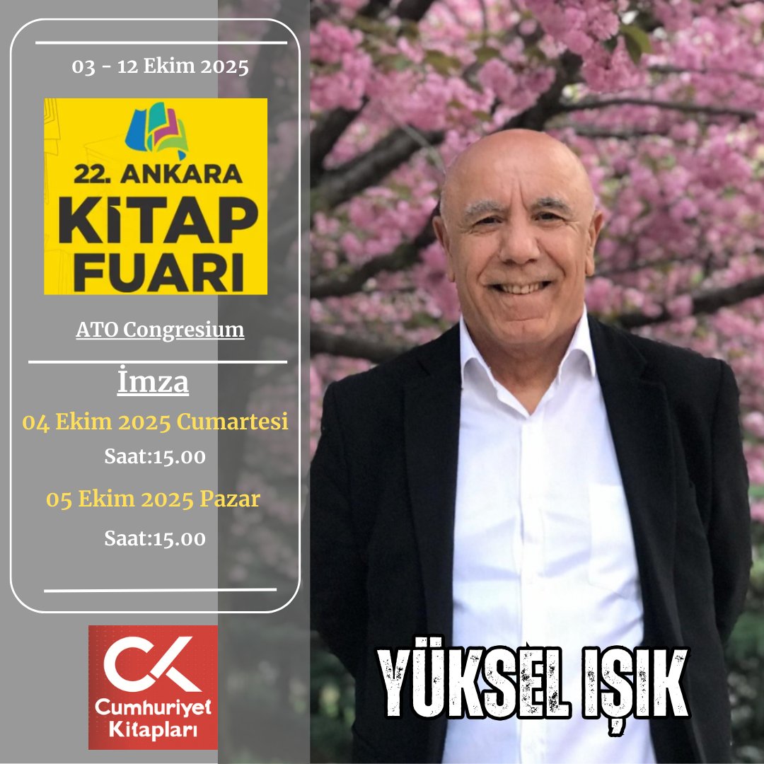 22. Ankara Kitap Fuarı kapılarını açıyor,
 
 Fuarın ziyaret saatleri sabah 10.00 ile akşam 20.00 saatleri arasında olacak.
 
 Cumhuriyet Kitap yazarları da okurlarıyla buluşuyor.
#RAMAZAN TEKİNEL
#TOLGA AYDOĞAN
#ÜLKÜN TANSEL
#YÜKSEL IŞIK