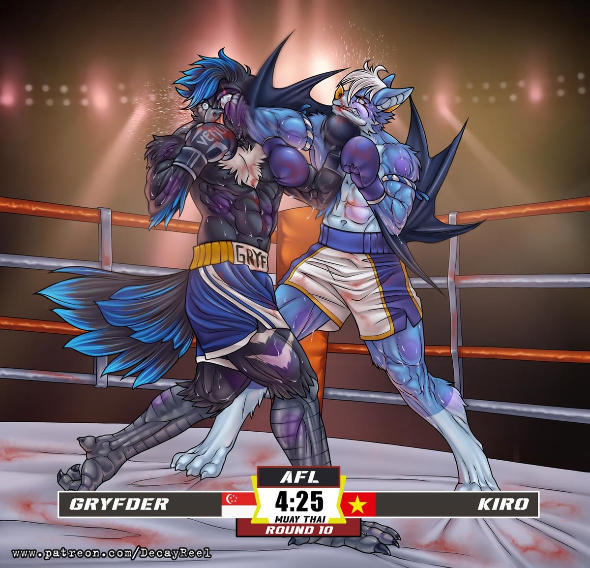 Commission for <a href="/KeroKeroKou/">Kero Kou</a>

One of Kiro's techniques is an elbow to the head, and he performed it brilliantly. But at the last moment, Gryfder managed to deliver an uppercut to his opponent - even if it didn't bring him victory, it definitely gave him some moral satisfaction.