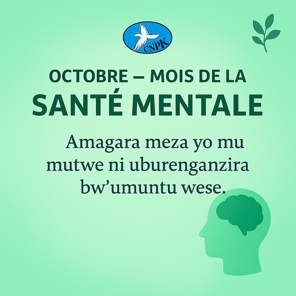 En ce mois d’octobre ,le <a href="/CNP_Kamenge/">Centre Neuropsychiatrique de Kamenge</a> rappelle :
 ➡ Prenons soin de notre esprit autant que de notre corps.
 ➡ Osons parler de nos émotions et demander de l’aide.
 ➡ Encourageons nos proches à briser le silence et à chercher le soutien nécessaire.
#OctobreSantéMentale #CNPK