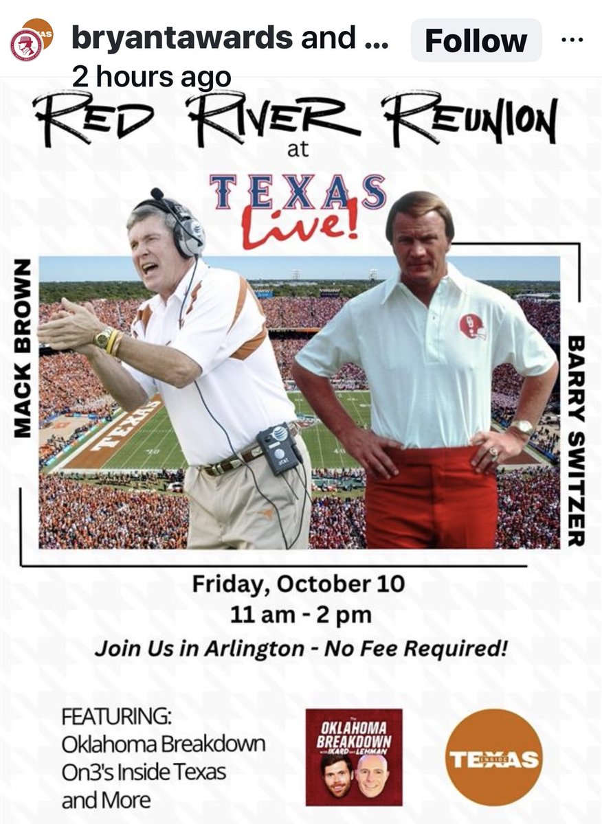 Join me and Coach Switzer to talk Texas/OU FB. One of the Best Rivalries Of All Time!