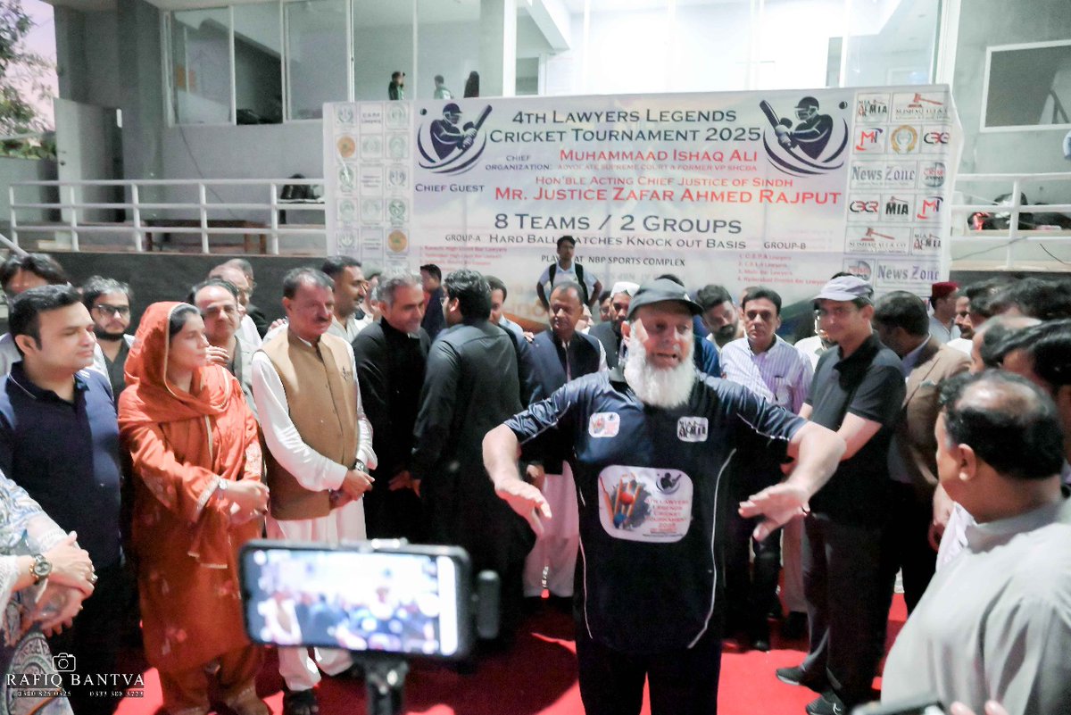The grand finale of the 4th Lawyers Legends Cricket Tournament 2025 was graced by Acting Chief Justice of Sindh, Honourable Justice Zafar Ahmed Rajput, and Justice Jawad Akbar Sarwana, who presented shields, cash prizes, and traditional Sindhi Ajrak to the players.