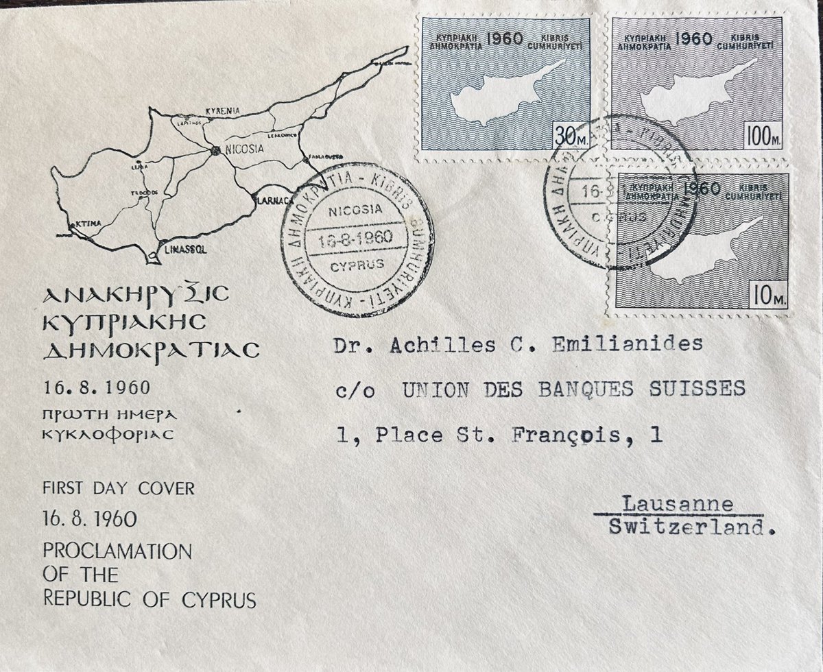 Happy Birthday #Cyprus. 
This was the first First Day Cover of the new Democracy on the day of its proclamation. #ΑρχειοΑΧατζηπαναγή.