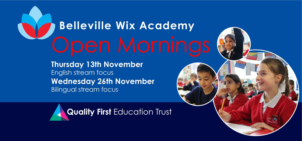We warmly invite prospective families to visit Belleville Wix Academy at one of our two Open Mornings on Thursday 13 and Wednesday 26 November 2025. 

If you would like to attend, please reserve your place on this short sign-up form: bit.ly/42fHlX6