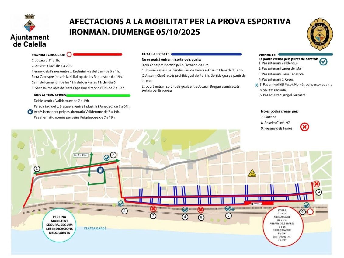 Les restriccions de mobilitat per la celebració de l’Ironman Calella-Barcelona.

Llegeix la notícia a calella.cat! 👇
lc.cx/eqX_sB