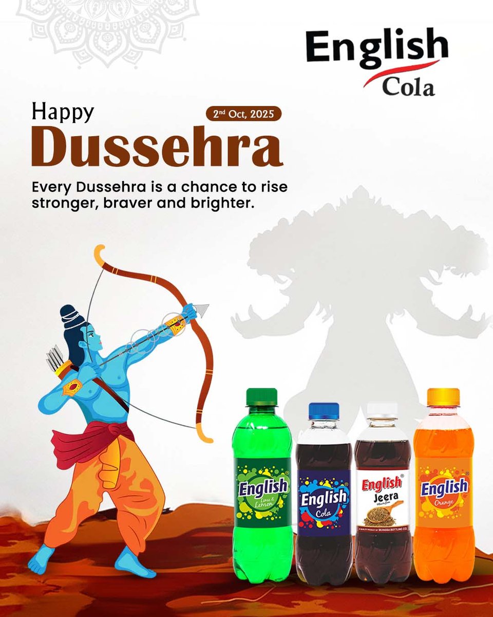 EnglishCola23's tweet photo. This Dussehra, let’s celebrate the victory of good over evil and rise stronger, braver, and brighter with every sip of happiness. 💛🥤 
.
.
.
.
#HappyDussehra #EnglishCola #VictoryOfGoodOverEvil #meerut #Navratri2025 
[English cola, Happy dusshera, Navratri 2025, Meerut] https://t.co/fGW0SimEE2