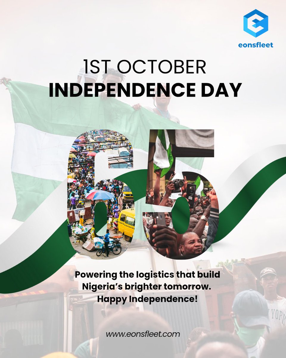 Happy Independence Day, Nigeria! 🇳🇬

Today, we celebrate the movement that fuels our nation's growth. 

We're proud to be powering the logistics that build Nigeria’s brighter tomorrow.

Here's to a future of limitless potential!

#NigeriaIndependenceDay #NigeriaAt65 #Eonsfleet