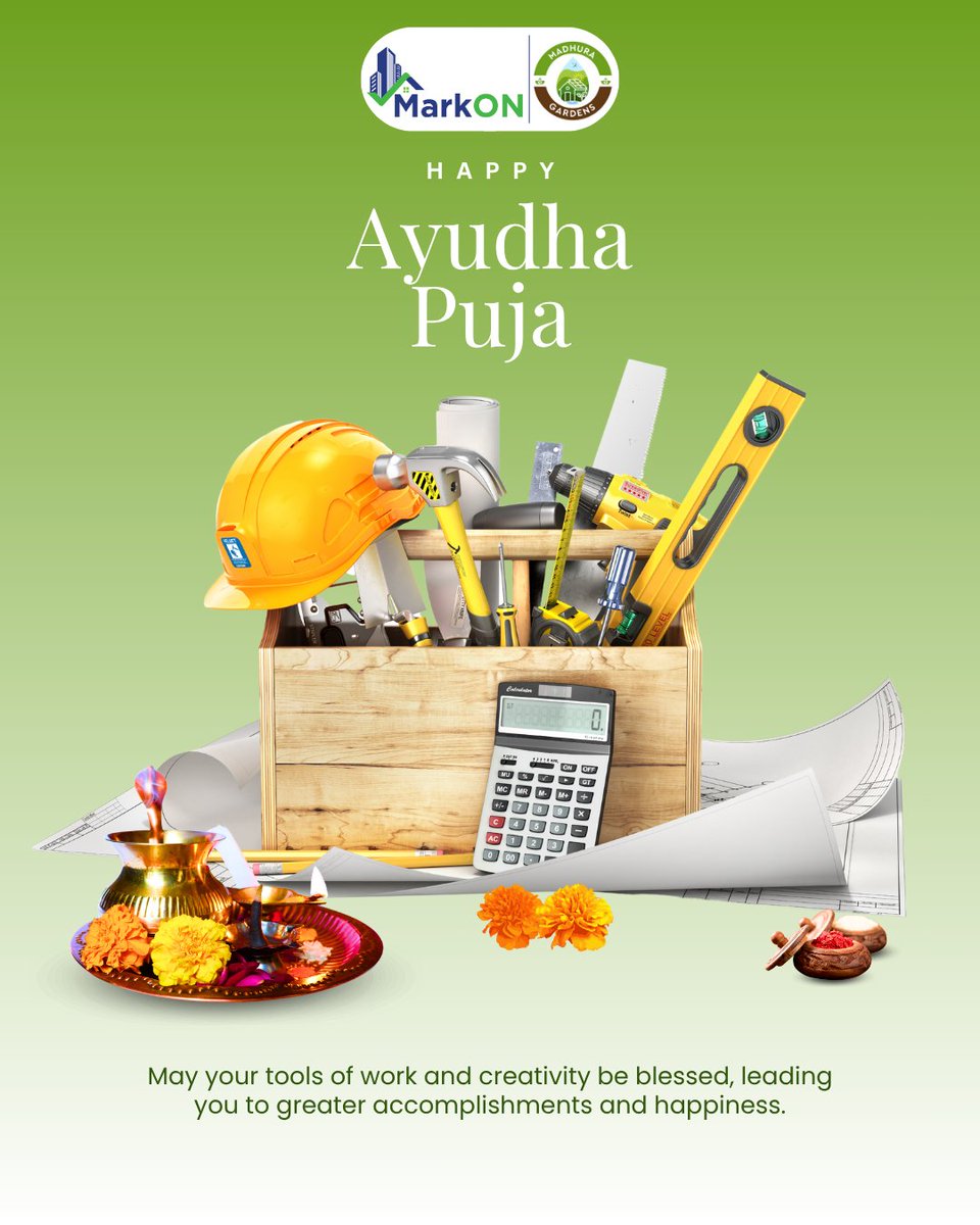 MarkonHomes's tweet photo. ✨ This Ayudha Puja, we honor the tools and efforts that build your dreams. 🌸
At Madhura Gardens, every detail is crafted with care to bring harmony, prosperity, and peace to your home. 🏡

Happy Ayudha Puja! 🙏

#MadhuraGardens #markonhomes #AyudhaPuja2025  #VillasNearVarthur https://t.co/QDyf9uhGO7