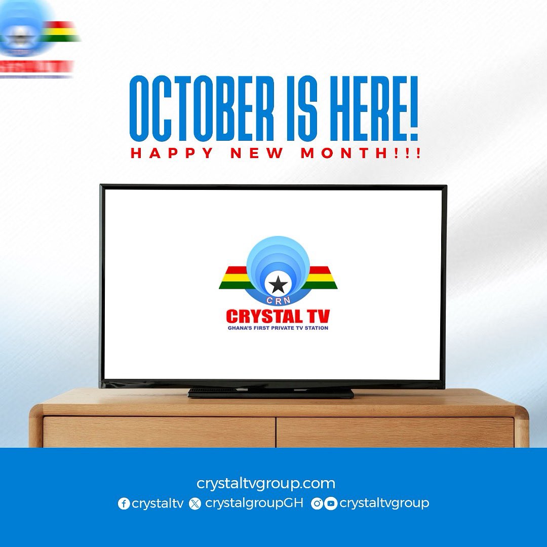 CrystalGroupGH's tweet photo. Hello, October! 🍁✨ A brand new month, a brand new lineup of stories to inform, inspire, and entertain you. Stay tuned — the best of October is coming your way on [Station Name]! 📺💫 #HappyNewMonth #HelloOctober #StayTuned #TV #CGH https://t.co/6vxiSsGmzY