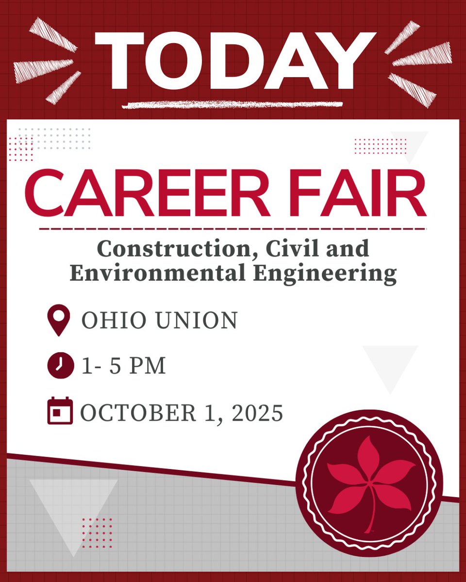 Come join us at the Construction, Civil, and Environmental Engineering Career Fair today! The fair is at the Union and will run from 1-5 PM!