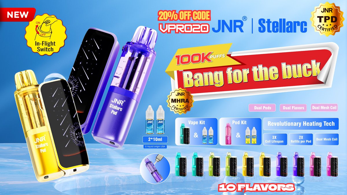 🚀 New Drop: JNR Stellarc 100K Disposable
✅ Up to 100,000 puffs
✅ Buy 1 = Get 3 (Device + 2×10ml e-liquids)
✅ Dual Mesh Coil + Dual Battery
✅ Also participate in limited time promotion
 #VapeLife #JNR #DisposableVape
[myvpro.com/products/jnr-s…]