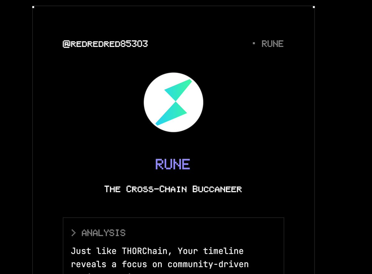 redredred85303's tweet photo. According to my twitter data, I give $RUNE vibes.
Bullish?
Try Coinology on https://t.co/3XOwCWMuVf. #datarevolution https://t.co/YaYFPia8xS