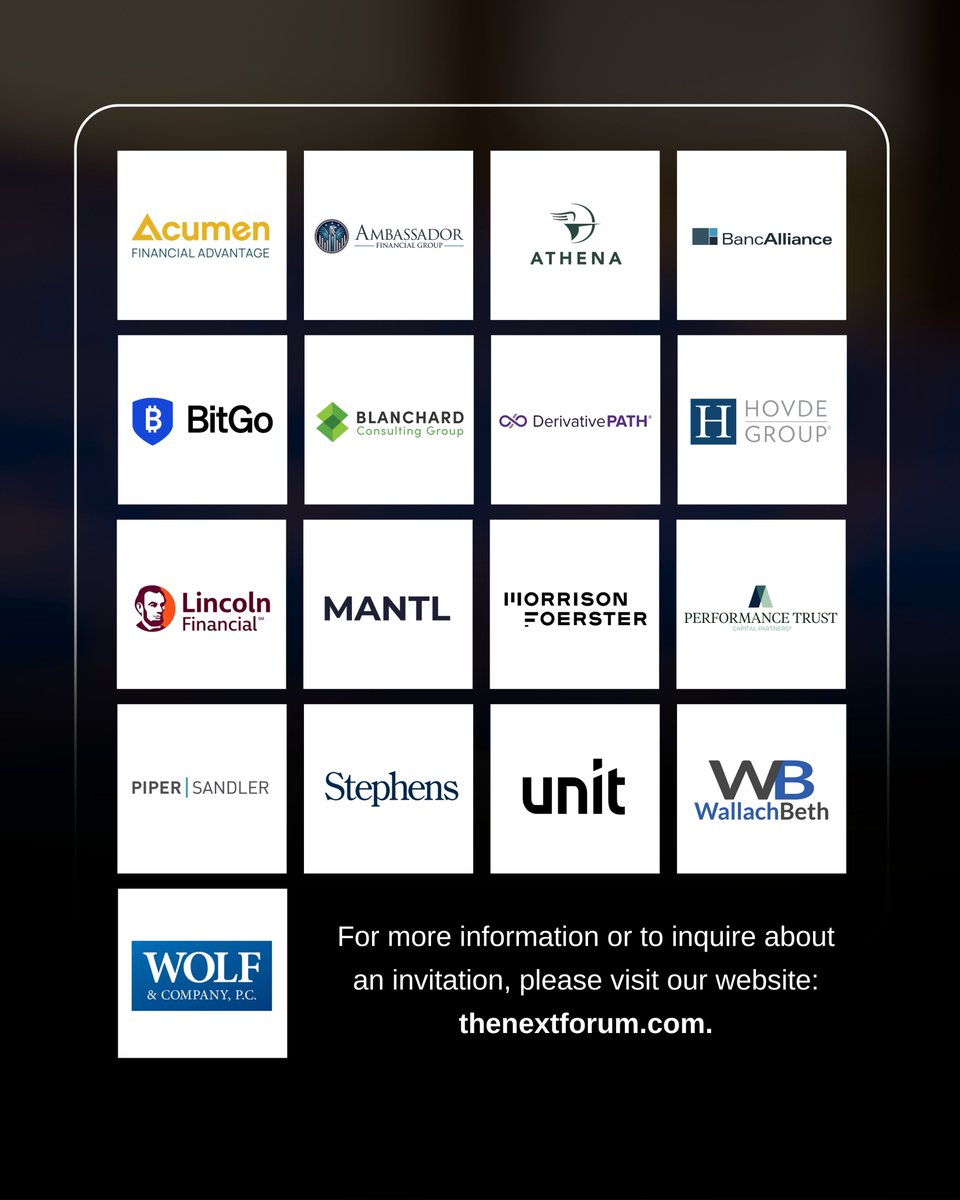 Travillian (@travilliangroup) on Twitter photo Thank you to our sponsors โ NEXT Forum wouldnโt be possible without your support.
Hosted by Travillian & Alden Investment Group, the Forum convenes banking & fintech leaders Oct 8โ9 at The Union League, Philadelphia.
Request invite ๐ lnkd.in/eBYijjAv Thank you to our sponsors โ NEXT Forum wouldnโt be possible without your support.
Hosted by Travillian & Alden Investment Group, the Forum convenes banking & fintech leaders Oct 8โ9 at The Union League, Philadelphia.
Request invite ๐ lnkd.in/eBYijjAv