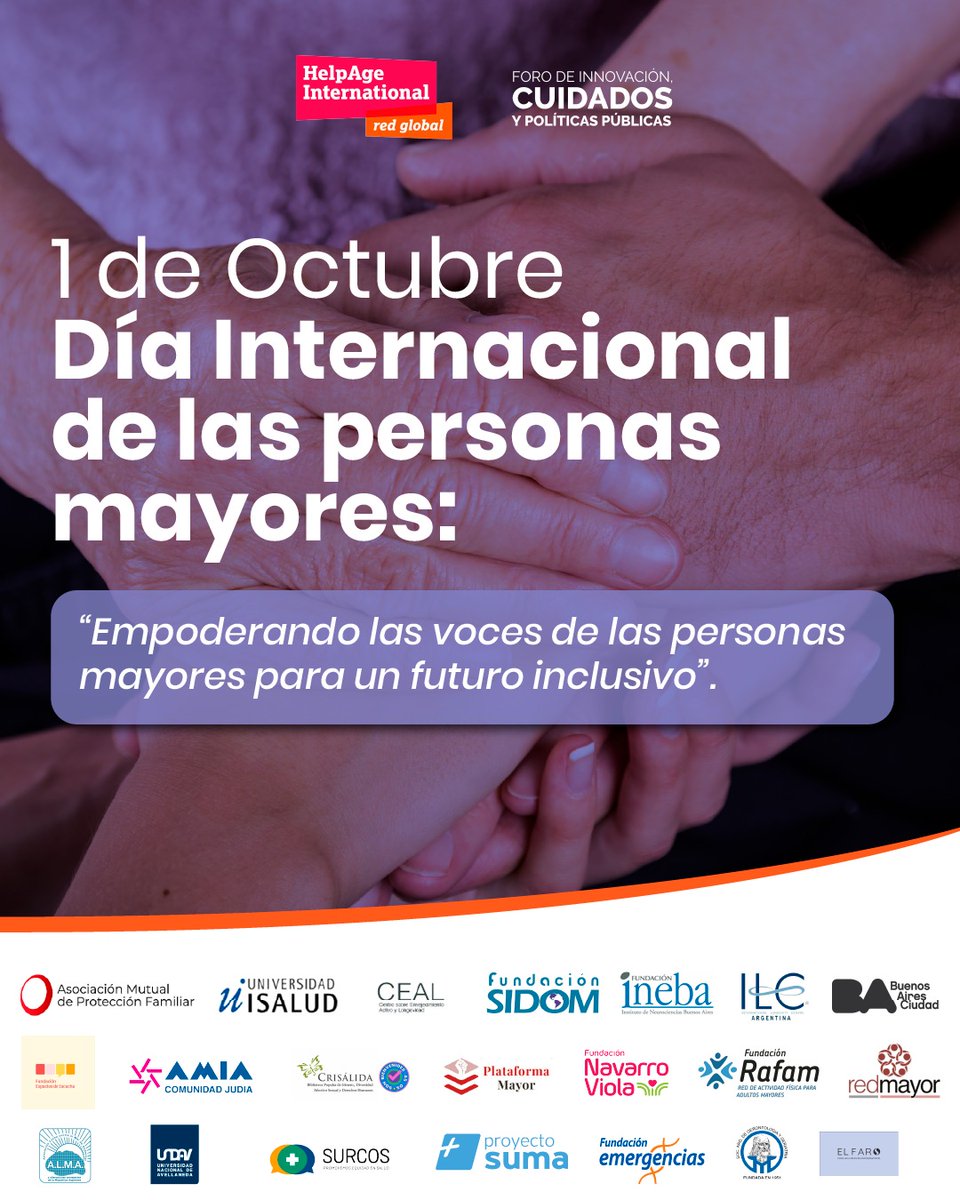 CrisalidaTuc's tweet photo. 1 de octubre – Día Internacional de las Personas Mayores 
“Empoderando las voces de las personas mayores para un futuro inclusivo”. En el marco de esta conmemoración, Crisálida adhiere a la campaña colectiva impulsada por el Foro de Innovación, Cuidados y Políticas Públicas https://t.co/nygtMRZe4F