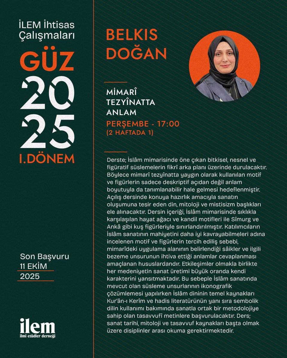 İhtisas Çalışmaları Güz 2025 dönemi katılımcılarını bekliyor!

Lisansüstü düzeyde araştırma alanlarıyla ilgilenen araştırmacıların entelektüel derinliklerini ve literatüre dair hakimiyetlerini arttırmak için okuma grupları, dersler ve atölyeler açan İhtisas Çalışmaları, Güz 2025