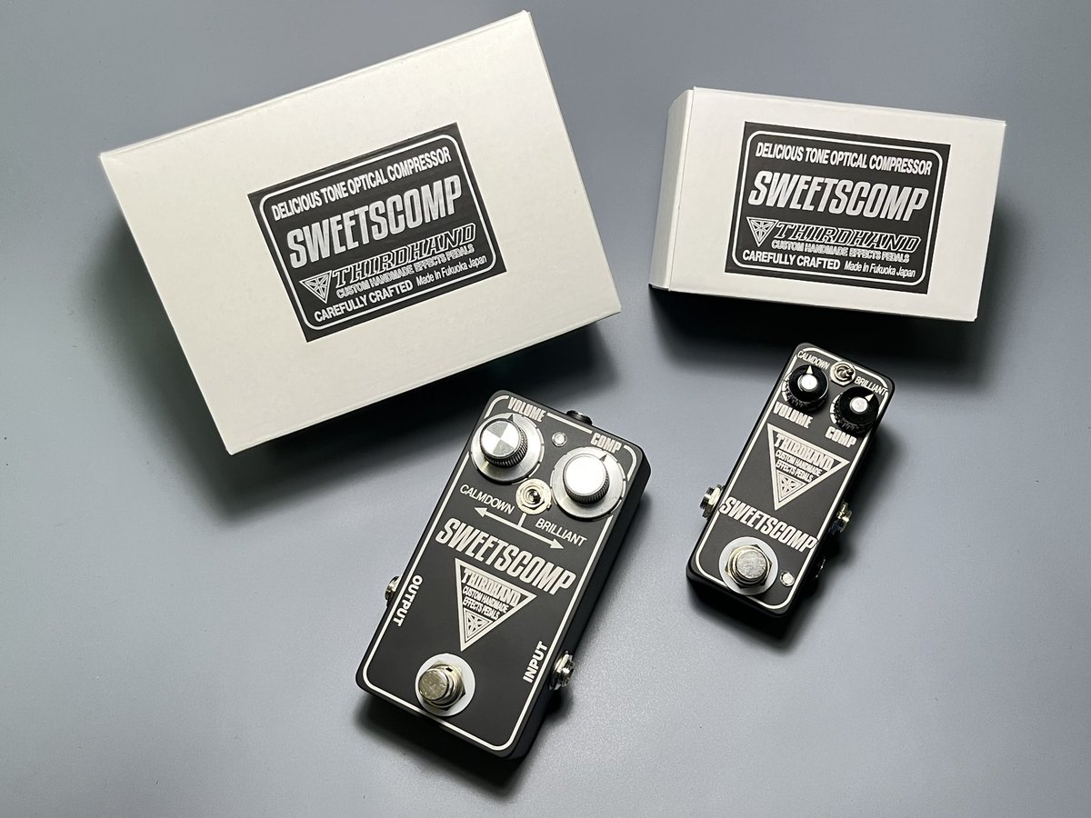 TOR85327's tweet photo. オリジナルエフェクターの一般販売開始しました！
コンプレッサーのSWEETSCOMPです！

THIRDHAND常連のギタリスト、ベーシストの方々には試奏していただいたり、オーダーを受けて製作し使っていただいておりましたが、在庫分を少し製作しましたのでWEBSHOPへ追加しております！ https://t.co/THKAUOM4dS