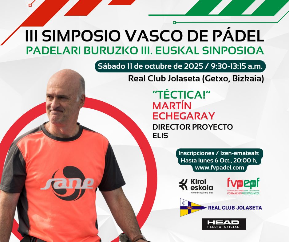 🎾 ¿Cómo conectar técnica y táctica en pádel? Aprende con Martín Echegaray en el III Simposio Vasco de Pádel y su ponencia: “𝑇𝑒́𝑐𝑡𝑖𝑐𝑎! 𝑇𝑒́𝑐𝑛𝑖𝑐𝑎 𝑦 𝑡𝑎́𝑐𝑡𝑖𝑐𝑎, 𝑙𝑎 𝑠𝑖𝑚𝑏𝑖𝑜𝑠𝑖𝑠 𝑝𝑒𝑟𝑓𝑒𝑐𝑡𝑎”.

🎟️ Inscripciones 👉 bit.ly/42bo9ts

 <a href="/EchegarayM/">Martín Echegaray</a>