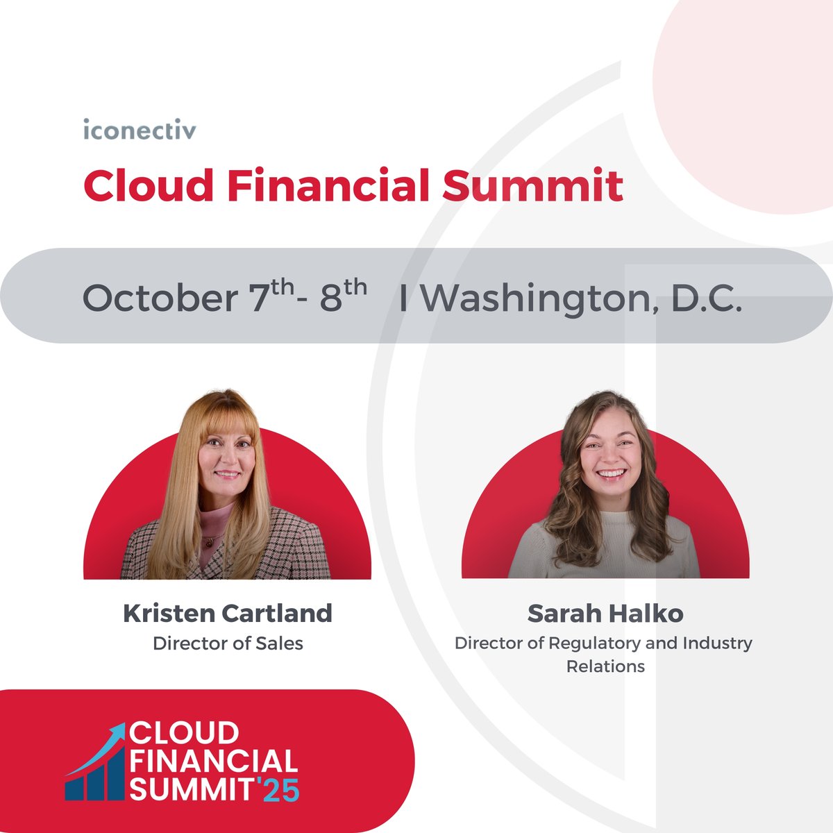 iconectiv's tweet image. ☁️ One week until the Cloud Financial Summit hosted by @CloudCommsAll! 

Join us Oct 7–8 in D.C. with iconectiv®’s Sarah Halko &amp;amp; Kristen Cartland as we highlight TruNumber® Protect. Can’t wait! 

More info: bit.ly/485zuio

#CloudFinancialSummit #CloudCommunications #AI
