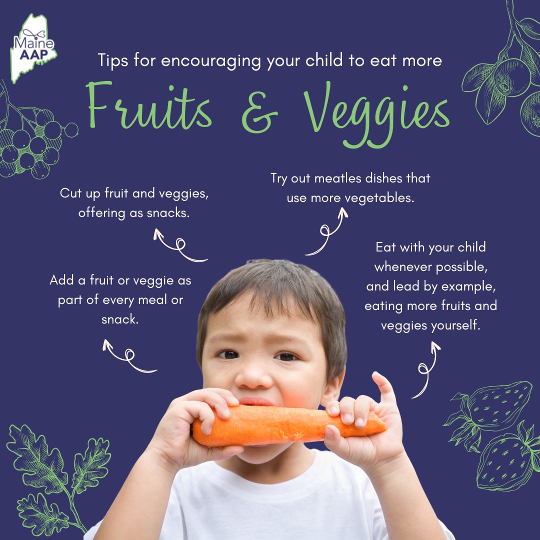 September is ‘Fruits &amp; Vegetables - More Matters Month’. You can find additional information on how to incorporate more fruits and veggies into your child’s diet here: healthychildren.org/English/health…