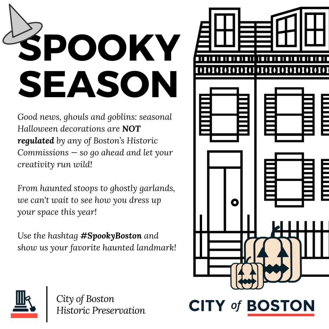 BostonLandmarks's tweet photo. Good news, ghouls and goblins: Halloween decorations are NOT regulated by any of Boston’s Historic Commissions. Use the hashtag #SpookyBoston and show us your favorite haunted landmark!
#boston #bostonlandmarks #bostonlandmark #blc https://t.co/LxJK6mcEFD