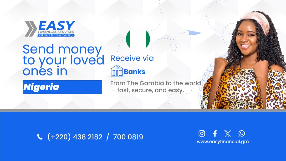 EasyFinancialgm's tweet photo. Send money to Nigeria safely &amp; quickly! 🇳🇬 Trust Easy Financial for fast transfers. Send with Easy — the easy way! #TheEasyWay https://t.co/mfGAcbNS6W